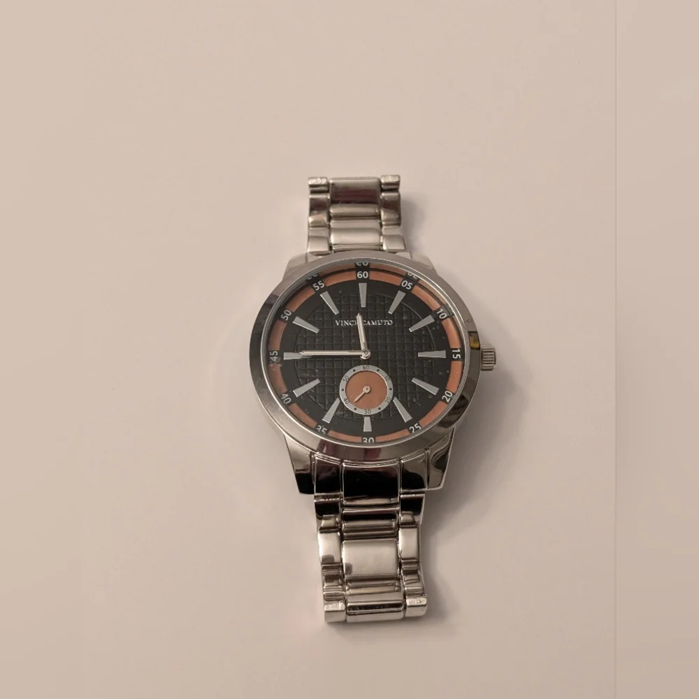 Vince Camuto Silver and Gray Watch with Orange Accents